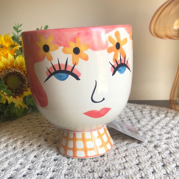 Colorful Ladies FACE Planter Pot Accent Decor - Picture 1 of 8